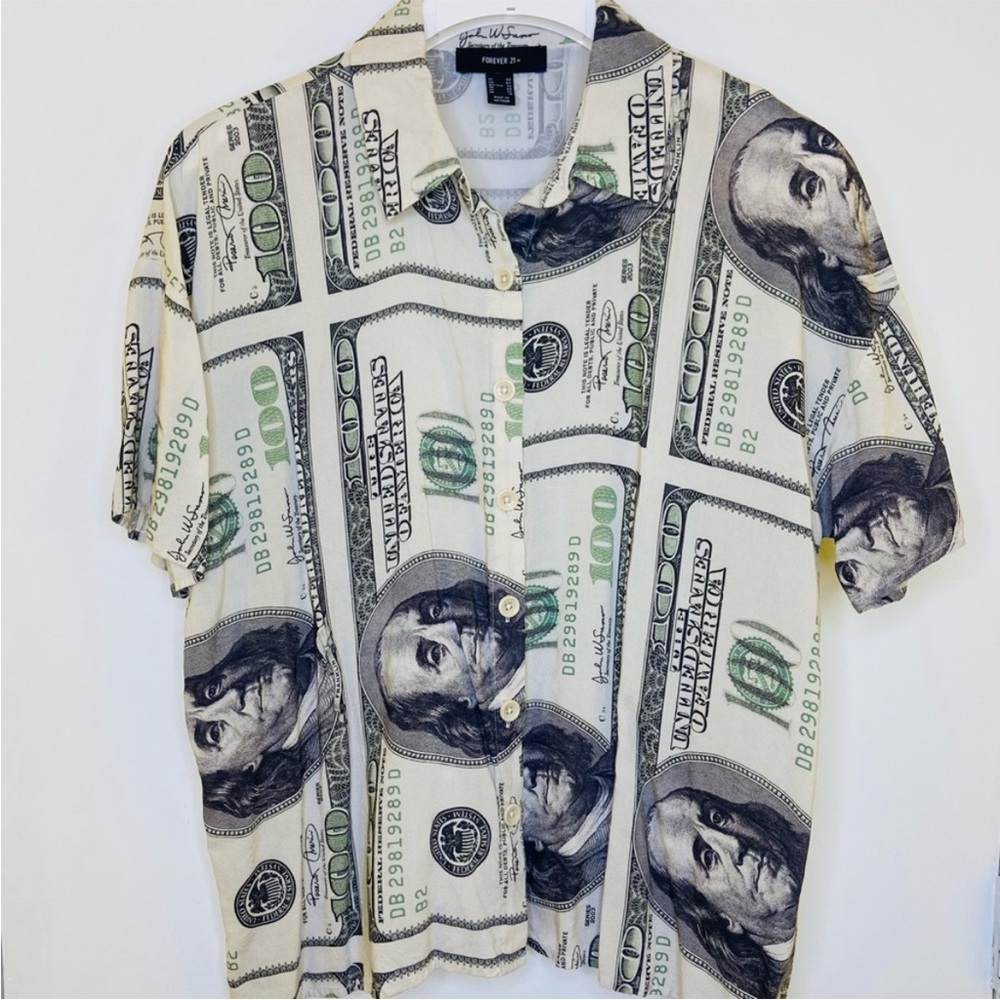 FOREVER 21 $100 Bills Button Down Top